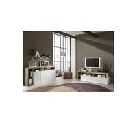 ARTURO - Ensemble Buffet 4P + Meubles TV Blanc Laqué Niches Aspect Bois Antik -