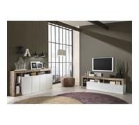 ARTURO - Ensemble Buffet 4P + Meubles TV Blanc Laqué Niches Aspect Bois Antik -