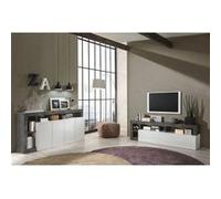 Ensemble Buffet 4P + Meubles TV Blanc Laqué Niches Aspect Oxyde - ARTURO - ALTOBUY Blanc G