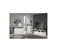 ARTURO - Ensemble Buffet 4P + Meubles TV et Bar Blanc Laqué Niches Aspect Cimento - Altobuy Blanc