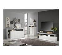ARTURO - Ensemble Buffet 4P + Meubles TV et Bar Blanc Laqué Niches Aspect Cimento - Altobuy Blanc