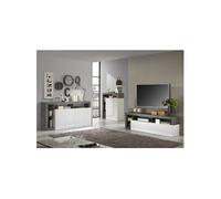 Altobuy Ensemble buffet Arturo 4P, meubles TV et bar, blanc laqué, niches aspect oxyde