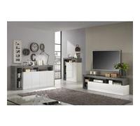 ARTURO - Ensemble Buffet 4P + Meubles TV et Bar Blanc Laqué Niches Aspect Oxyde - Altobuy Blanc