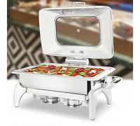 Ensemble Buffet Chaud - Serveur et Chauffe-Plats en Acier Inoxydable, Ensemble Traiteur Complet avec Pot à Eau, Pot à Aliments, Support à Combustible et Couvercle avec Finitions dorées (304