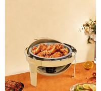 Ensemble buffet chauffe-plat rond de 6 litres, en acier inoxydable 201, entièrement doré, avec couvercle en polycarbonate, idéal pour les buffets de table, les hôtels, les mariages, les fêtes et les b