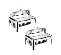 Ensemble Buffet de Plats à réchaud 9 L, réchaud Isotherme rectangulaire avec Plateau à Aliments Visible, Support à Eau et à Carburant pour Mariages, fêtes, banquets, dîners