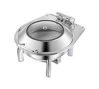 Ensemble buffet de réchauds ronds en acier inoxydable - Serveurs de buffet 6 L et plateau chauffant avec couvercle en verre pour événements traiteur - Comprend un bac à nourriture et à eau, un cadre