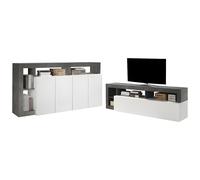 Ensemble Buffet et Meuble TV - Blanc laqué et béton - Séjour contemporain SEFRO