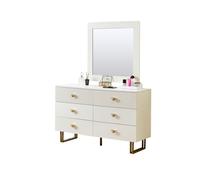 Ensemble buffet et miroir moderne - Blanc - Accents dorés - Buffet 6 tiroirs - Miroir mural 80x80 cm - 120x40x75 cm