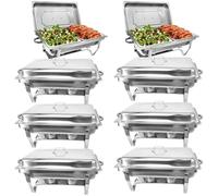 Ensemble Buffet réchaud, Lot de 4 Plats de Service et réchauds de 8 pintes, réchauds avec couvercles, bac à Nourriture Demi-Format, réchaud, Support Pliable, réchaud pour fêtes