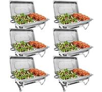 Ensemble Buffet réchaud, Lot de 4 Plats de Service et réchauds de 8 pintes, réchauds avec couvercles, bac à Nourriture Demi-Format, réchaud, Support Pliable, réchaud pour fêtes