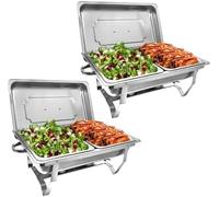 Ensemble Buffet réchaud, Lot de 4 Plats de Service et réchauds de 8 pintes, réchauds avec couvercles, bac à Nourriture Demi-Format, réchaud, Support Pliable, réchaud pour fêtes