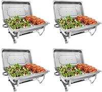 Ensemble Buffet réchaud, Lot de 4 Plats de Service et réchauds de 8 pintes, réchauds avec couvercles, bac à Nourriture Demi-Format, réchaud, Support Pliable, réchaud pour fêtes