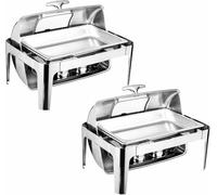 Ensemble Buffet Réchaud, Réchaud Isotherme 9 L, Réchaud Rectangulaire avec Plateau À Aliments Visible, Support pour Eau Et Combustible Supplémentaire pour Mariages, Fêtes, Banquet,2
