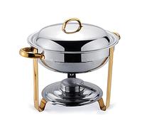 Ensemble buffet réchaud, réchaud rond en acier inoxydable pleine grandeur, chauffe-plats 3,5 L avec touches dorées, avec bac à eau, couvercle, cadre et réservoir à combustible