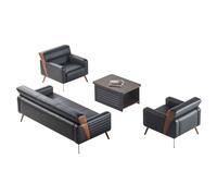 Ensemble bureau 4pcs 3 places 2x fauteuils table basse noir uni