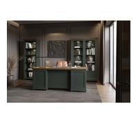 Ensemble bureau ASSIA vert foncé et bois - Bureau 180 cm + bibliothèque + vitrine 2 portes vitrées