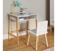IDMarket – Ensemble bureau enfant Anatole avec niche et 1 chaise – blanc et bois