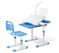 Ensemble bureau enfant avec chaise d'écolier réglable en hauteur - Avec tiroir coulissant, convient aux enfants de 3 à 10 ans - Bleu - 66,5 x 50 x 54-7