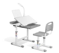 Ensemble bureau enfant avec chaise d'écolier réglable en hauteur - Avec tiroir coulissant, convient aux enfants de 3 à 10 ans - Gris clair - 66,5 x 50 x