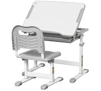 Ensemble bureau enfant avec chaise en acier - HOMCOM - hauteur réglable - Tablette coulissante, bureau inclinable 45° - gris blanc