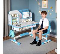 Ensemble bureau enfant avec chaise en Métal - FLASIDU - Hauteur réglable - Bureau - Bleu - 3-18 ans - avec tiroir - 111*80*54cm