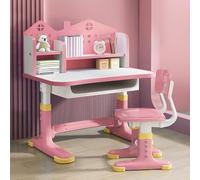 Ensemble bureau et chaise ergonomique réglable en hauteur avec tiroir de rangement, panneau arrière château, bureau élargi, bureaux d'étude et chaises pour garçons et filles