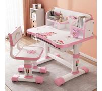 Ensemble bureau et chaise fonctionnels pour enfants - Hauteur réglable - Table d'étude pour enfants avec grand tableau à écrire, étagère et seau à livres - Table d'écriture pour enfants - Rose