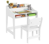 AIYAPLAY Ensemble Bureau et Chaise pour Enfant 3 à 8 Ans, Bureau Enfant garçon Fille avec Chaise, Compartiments et étagères Ouverts, pour Chambre à Coucher, Salle de Jeux, crèche, Blanc