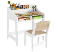 AIYAPLAY Ensemble Bureau et Chaise pour Enfant 3 à 8 Ans, Bureau Enfant garçon Fille avec Chaise, Compartiments et étagères Ouverts, pour Chambre à Coucher, Salle de Jeux, crèche, Effet Bois Naturel