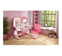 Ensemble Bureau et Chaise pour Enfant Hauteur Réglable,Table de dessin,Table d'étude avec Tiroir et Crochet, 111*80*54cm, Rose