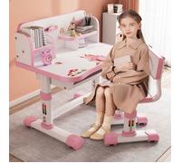 Ensemble Bureau et Chaise pour Enfant Hauteur Réglable,Table de dessin,Table d'étude avec Tiroir et Crochet,Rose,101*75*48cm