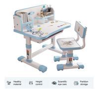 Ensemble Bureau et Chaise pour Enfant Hauteur Réglable,Table de dessin,Table d'étude avec Tiroir et Crochet,Bleu,101*75*48cm
