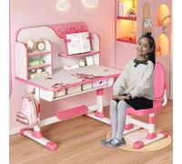 Ensemble Bureau et Chaise pour Enfants, Bureau d'étude réglable en Hauteur avec Support à Livres et tiroir, Table d'étude pour la Maison, l'école, garçons et Filles, Rose (Pink 3)