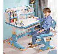 Ensemble Bureau et Chaise pour Enfants, Bureau d'étude réglable en Hauteur avec Support à Livres et tiroir, Table d'étude pour la Maison, l'école, garçons et Filles, Rose (Blue 4)