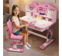 Ensemble Bureau et Chaise pour Enfants, Bureau d'étude réglable en Hauteur avec Support à Livres et tiroir, Table d'étude pour la Maison, l'école, garçons et Filles, Rose (Pink 5)