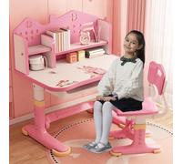 Ensemble Bureau et Chaise pour Enfants, Bureau d'étude réglable en Hauteur avec Support à Livres et tiroir, Table d'étude pour la Maison, l'école, garçons et Filles, Rose