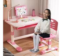 Ensemble Bureau et Chaise pour Enfants, Bureau d'étude réglable en Hauteur avec Support à Livres et tiroir, Table d'étude pour la Maison, l'école, garçons et Filles, Rose (Pink 2)