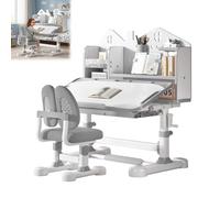 Ensemble bureau et chaise pour enfants, chaise de bureau inclinable à 50 degrés avec tiroir de rangement, bibliothèque, table d'apprentissage ergonomique, meubles de chambre à coucher (gris)