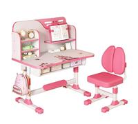 Ensemble bureau et chaise pour enfants de 3 à 18 ans, table d'étude réglable en hauteur avec motif astronaute, chaise de bureau ergonomique avec grand tableau à écrire, bibliothèque et tiroir (rose)