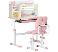 HOMCOM Ensemble Bureau et Chaise pour Enfants, Hauteur réglable et Plateau inclinable 0-60°, Chaise de Table d'étude Scolaire pour Enfants, tiroir, étagères, Porte-Stylo et Repose-Pieds intégré, Rose