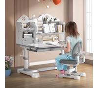 Ensemble bureau et chaise pour enfants - Réglable en hauteur - Bureau d'étude fonctionnel avec bureau inclinable et graffiti, support de livre, table et chaises pour enfants pour l'école à domicile