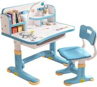 Ensemble bureau et chaise pour enfants, réglable en hauteur, design ergonomique, bleu