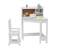 Ensemble Bureau et Chaise pour Enfants, Table d'angle en Bois avec bibliothèque, Tableau d'affichage et Porte-Stylo, Table d'écriture pour garçons et Filles, Blanc