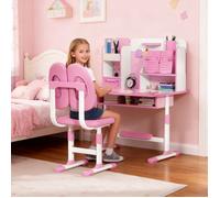 Ensemble bureau et chaise pour enfants,Table de dessin,Table d'étude avec Tiroir et Crochet, Hauteur réglable, Rose,115*80*51cm