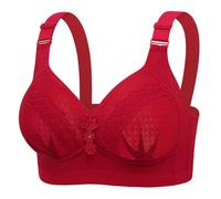 Ensemble Bureau sous Main Women's New Plus Size No Underwire Top Bra Thin Breathable Big Breasts to Show Small Beauty Back Four Bra Body Gainant avec Armature (Red, D)