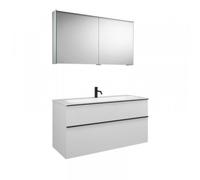 Ensemble burgbad Fiumo, SXFV102, composé d'une armoire de toilette, d'un lavabo en fonte minérale et d'un meuble sous-lavabo, avec façade plissée, largeur : 1220 mm., SFXV122F3956G0200, Couleur: Blanc