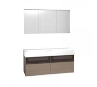 Ensemble burgbad Yumo lavabo en céramique avec meuble sous-lavabo, y compris armoire de toilette, largeur : 1315mm, version gauche, SFLB132LF3717G0179, Couleur: Chêne Décor Cachemire Mélamine / Chêne 