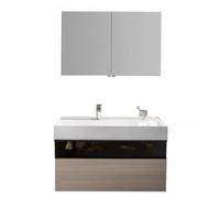 Ensemble burgbad Yumo lavabo en céramique avec meuble sous-lavabo, y compris armoire de toilette, largeur : 1015mm, SFKZ102F3718G0179, Couleur: Chêne Dekor Flanelle Mélamine / Chêne Dekor Flanelle Mél