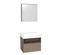 Ensemble burgbad Yumo lavabo en céramique avec meuble sous-lavabo, y compris armoire de toilette, largeur : 665mm, SFKZ067F3726G0179, Couleur: Gris basalte Mélaminé Mat / Gris basalte Mélaminé Mat